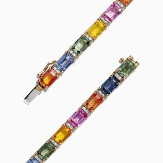 Effy Watercolors 14K Yellow Gold Multi-Sapphire Diamond Bracelet, 14.51 TCW Fine Jewelry Multicolor Gemstone Diamond Bracelet, Multicolor Gemstone Diamond Bracelet, Elegant Multicolor Sapphire Bracelets, Multi Sapphire, Sapphire Diamond, Gold Yellow, Diamond Bracelet, Sapphire, Yellow Gold