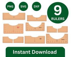 rulers with the numbers 9, 9, and 9 on them are shown in green