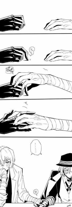 the storyboard shows how to draw an anime character's head and hands in black and white