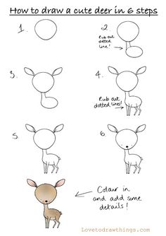 how to draw a cute deer in 6 steps step by step drawing instructions for kids