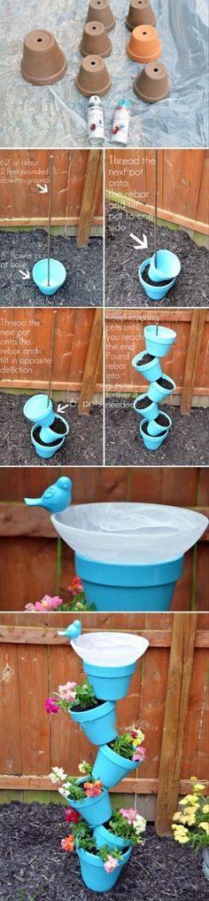 the instructions for how to make an upside down flower pot planter with flowers in it