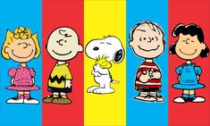 the peanuts gang from charlie brown's cartoon strip, with four different colors and sizes