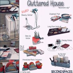 several different types of cluttered house furniture and accessories are shown in this graphic