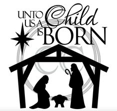 a nativity scene with the birth of jesus and mary in black on a white background