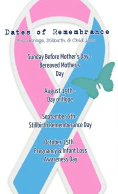 a pink and blue awareness ribbon with the words, dates of remembrances on it