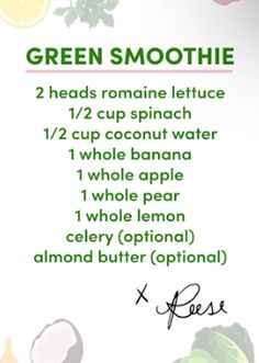 a recipe for green smoothie with ingredients