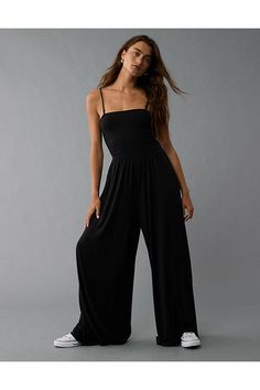 Lightweight knit fabric with a hint of stretch/Tube top/Wide leg Stretch Elastane Jumpsuits And Rompers For Loungewear, Stretch Elastane Jumpsuits And Rompers For Night Out, Stretch Elastane Jumpsuit For Night Out, Stretch Jumpsuits And Rompers With Elastic Waistband, Chic Elastane Jumpsuits And Rompers For Spring, Chic Spring Jumpsuits And Rompers, Stretch Solid Jumpsuits And Rompers With Elastic Waistband, Chic Stretch Jumpsuits And Rompers For Loungewear, Spring Solid Color Elastane Jumpsuits And Rompers