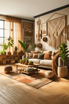 a living room filled with furniture and lots of plants