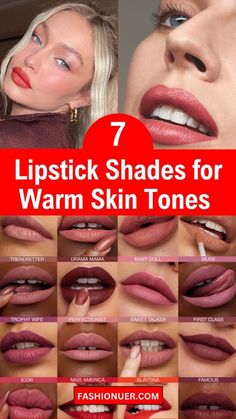 Lipstick Shade For Warm Skin Tone, Lipstick For Warm Skin Tones, Lipstick For Warm Undertones, Peach Color Lipstick, Warm Tone Makeup, Beige Skin Tone, Lipstick Inspiration, Red Lipstick Makeup Looks, Trendy Lipstick