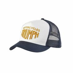 Triumph White Gold Ellis Trucker Hat - MCAS2357

The Triumph White Gold Ellis Trucker Hat - MCAS2357 is a trucker style cotton 
twill and mesh cap with snap-back. This Ellis Cap is white with a gold Triumph 
logo in high quality embroidery.

Riderwear Collection White Trucker Hat With Letter Print Visor, Gold Trucker Hat For Streetwear, Gold Snapback Trucker Hat For Streetwear, Gold Snapback Trucker Hat, White Trucker Baseball Cap, Triumph Logo, Triumph Motorcycles, Mesh Cap, Snap Backs