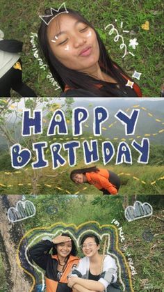 two people are posing for a photo with the words happy birthday