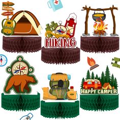 the cross stitch pattern shows different types of camping related items