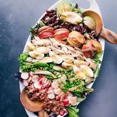 a large platter filled with lots of different types of food on top of a table