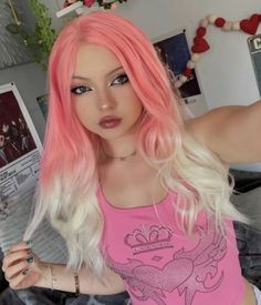 Blush Pearl | Pink Ombre White Long Wavy Synthetic Lace Front Wig - UniWigs ® Official Site White And Pink Hair, Hair Mistakes, White Highlights, Mannequin Heads, Hair Color Pink, Synthetic Lace Front Wigs, Pink Ombre, Wig Cap, Coral Pink