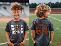 This cute Custom Football brother Shirt is the cutest shirt to support his brother during his Football season games! This shirt Features brother's Football name and number on the back of his shirt, with brother on the front with the Football look. This Little kid brother Football game shirt will sure to make his brother smile in support of his Big Brother Football Shirt. These Youth and Toddler boy Football Sibling Tees comes in a variety of sizes and colors to show off his sibling shirt to his Toddler Football, Football Family, Football Names, Spartanburg Sc, Sibling Shirts, Brother Shirts, Football Sweatshirt, Custom Football, Football Boys