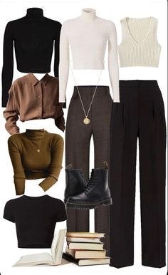 Company Happy Hour Outfit, Grunge Wardrobe Capsule, Academia Women Fashion, Feminine Wardrobe Essentials, Business Professional Outfits Midsize, College Business Casual Outfits, Modern Interview Outfits For Women, Minimalist Edgy Style, Chaotic Academia Aesthetic Outfit