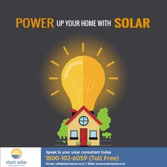 an advertisement for solar energy company featuring a house with a light bulb above it and the words power up your home with solar