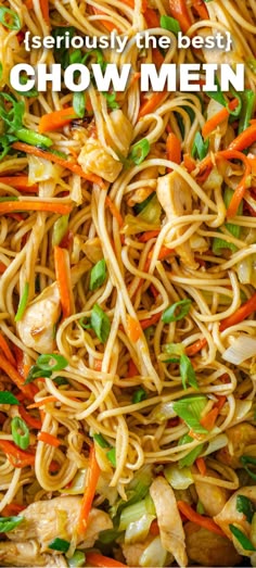 the noodles are mixed with chicken and vegetables