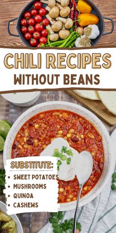 Chili recipes without beans Chili Meals, Quinoa Turkey, Best Chili Recipes, Healthy Substitutes, Recipes For Families, Mushroom Quinoa, Favorite Chili Recipe, Best Chili