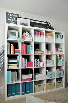 a book shelf filled with lots of books