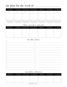 a printable planner with the words, my plan for the week of this week's meal