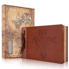 the adventure book is open and ready to be used as a journal or photo album