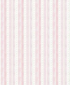 a pink and white striped wallpaper with small polka dots on the bottom half of it