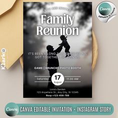 this is an image of a family reunion party flyer template with photo and envelopes