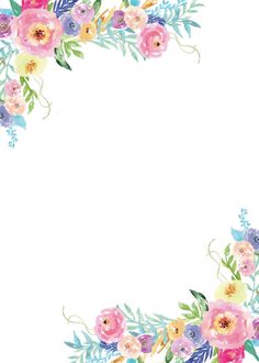 watercolor flowers and leaves border with space for text