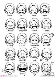 the facial expression chart for women with different facial expressions and hair styles in each woman's face