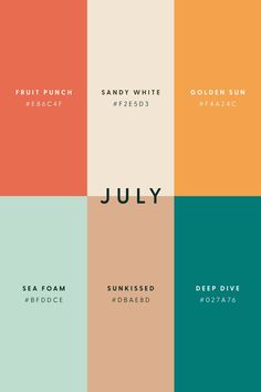 four different colors with the words july on them