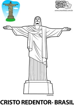 the statue of christ is shown in black and white, with his arms spread out