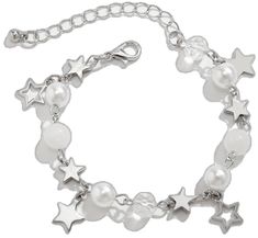 Trendy Metal Charm Bracelet With Star Charm, Trendy Star Charm Bracelet, Trendy Silver Star Charm Bracelet, Trendy Star-shaped Party Bracelet, Trendy Star Bracelet For Party, Trendy Star-shaped Bracelets For Party, Party Bracelets With Star Charm, Party Bracelets With Star Charm In Metal, Party Metal Bracelets With Star Charm