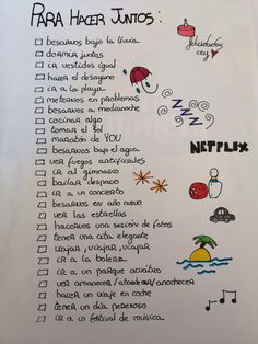 a handwritten spanish poem with pictures of umbrellas and music notes on it, which include the words para hacer junoos