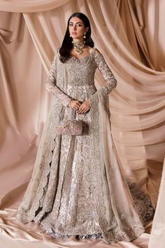 French Satin Lehenga Gown Pakistani Wedding Dresses Gown Pakistani, Gown Lehenga, Pakistani Bridal Lehenga, Satin Lehenga, Net Sleeves, Baju Kahwin, Bridal Lehenga Designs, Net Embroidery