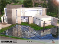 this is an artist's rendering of a modern house in the woods with water running through it