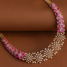 Pink Diamond Bridal Necklace, Luxury Pink Stone Necklaces, Pink Diamond Necklace With Hand-set Details, Luxury Pink Necklace With Gemstone Accents, Elegant Pink Multi-stone Necklace, Diamond Necklace Designs, Bold Necklace, Diamond Necklace Set, Gold Fashion Necklace