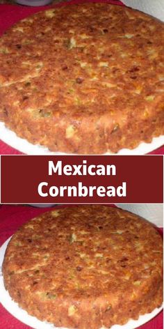 mexican cornbread on a red cloth with the words cornbread above it and below