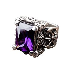 Purple Amethyst Dragon Claw & Axe Sterling Silver Men's Ring ~New  100% solid sterling silver  Stamp.925 trademark inside the band  Ring weight: 26g   Stone size: 15mm x 20mm   The talons of a majestic creature protectively clutches his prize in our Purple Amethyst Dragon Claw Sterling Silver Men's Ring. A piece of bold masculinity and exquisite detail, this ring is surely one for the man who takes a step away from the norm regularly. It takes its inspiration from mythical tales, where souring d Bishop Ring, Amethyst Dragon, Claw Ring, Ring Man, Dragon Claw, Biker Jewelry, Dragon Ring, Sterling Silver Mens Rings, Biker Rings