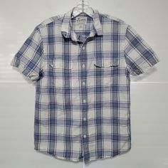 Free eBay listing template designed by dewiso.com Lucky Brand Linen Blend Slim Fit Blue White Plaid Button Down Shirt Sz M Good used condition. No stains, spots, rips or tears. Only signs of use is minimal fading to the white coloring, see photos for complete details of condition. Slim fit, linen blend material, perfect for summer. Measures 21 inches pit to pit, 29 inches length down back.   Contact me with questions. See images for further sizing information. This item ships with USPS First Cla Bday Wishlist, Men's Button Down Shirt, White Plaid, Linen Blend, The White, Lucky Brand, Casual Button Down Shirt, Blue White, Button Down Shirt