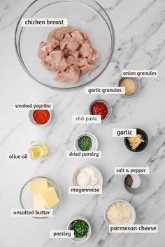 ingredients to make chicken broth in bowls on a marble counter top with the words