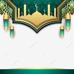 an islamic background with gold and green decorations