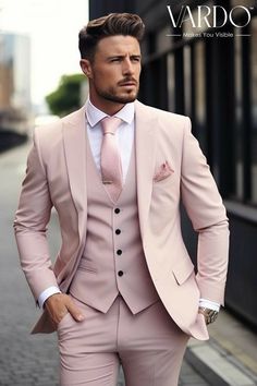 Light Pink Suit Men Wedding, Pink Groomsmen Suits, Pink Tuxedo Men, Light Pink Suit Men, Pink Groomsmen Attire, Pink Groom Suit, Three Piece Suit Wedding, Pink Suit Men, Best Wedding Suits For Men