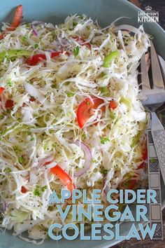 the cover of an apple cider vinegar coleslaw salad