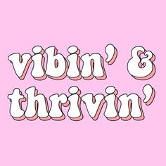 the words vbn and thrvin are in white letters on a pink background