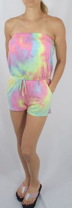 Women's Bohemian Summer Tube Top Strapless Multi-Color Tie Dye Romper – Skelapparel Summer Tube Top, Summer Tube, Cute Dresses For Party, Summer Goth, Bohemian Girls, Top Strapless, Swimwear Model, Sleeveless Tops Summer