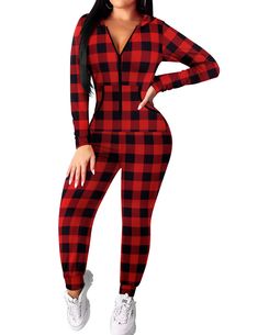 PRICES MAY VARY. 95% Polyester, 5% Elastane Imported Zipper closure 【HIGH QUALITY MADE】Women onesies zipper up union jumpsuit, made of 95% polyester and 5% elastane, soft, lightweight, breathable and stretchy. 【ATTRACTIVE & CHIC STYLE】Womens Christmas hoodie bodycon romper with zip-up V-neck, ultra stretchy fabric and classic but fashionable Christmas elements, makes it so flattering and not dull. 【CONVENIENT & COMFORTABLE DESIGN】One piece long sleeve thermal underwear set with front zipper and Onesie Women, Bodycon Romper, Womens Onesie, Jumpsuit Long Sleeve, Zipper Jumpsuit, Trendy Christmas Outfits, Jumpsuit Fitted, Jumpsuit Long, Christmas Onesie