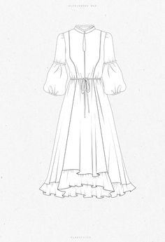 a drawing of a dress with ruffled sleeves