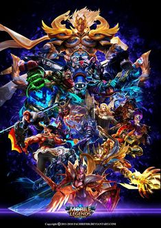 the poster for mobile legend, which features all kinds of characters and their abilitiess