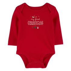 Expand your little one's wardrobe with this baby Carter's red Christmas bodysuit. Click on this BABY ESSENTIALS & APPAREL GUIDE to find everything you need to keep your baby healthy and happy! Expand your little one's wardrobe with this baby Carter's red Christmas bodysuit. Click on this BABY ESSENTIALS & APPAREL GUIDE to find everything you need to keep your baby healthy and happy! FEATURES Long sleeves overlap shoulders Snap closureFABRIC & CARE Cotton Machine wash ImportedRESPONSIBLE Tested for harmful substances STANDARD 100 by OEKO-TEX® CERTIFIED Certification No. 20.HUS.39362 Testing Institute: Hohenstein Textile Testing Institute www.oeko-tex.com/standard100 Size: Newborn. Gender: male. Age Group: kids. Clothes Guide, Carters Size Chart, Christmas Bodysuit, Pajama Outfit, Infant Clothes, Graphic Tee Style, Cotton Outfit, My First Christmas